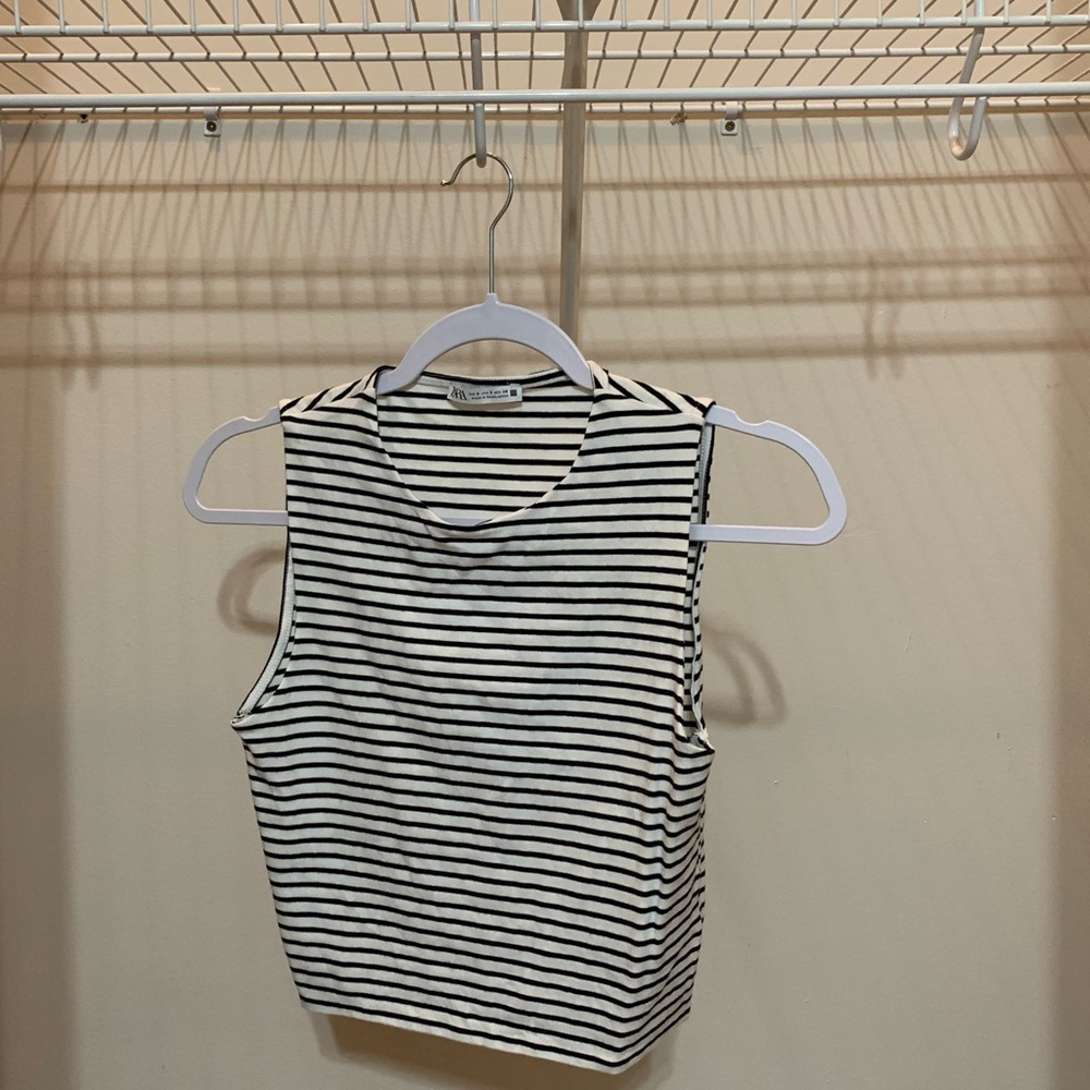 Zara Black and White Striped Crop Top